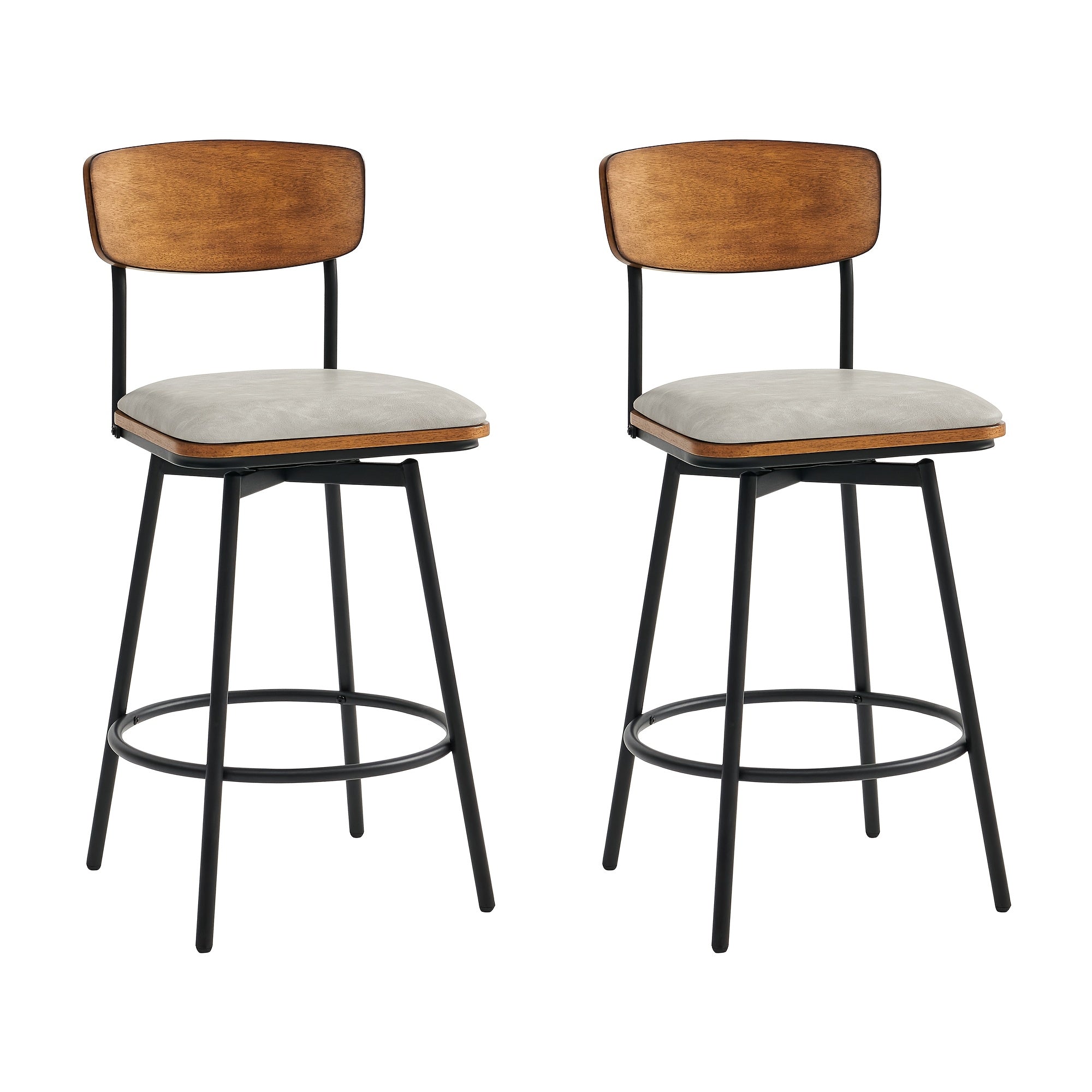 2\u002F3pcs Swivel Counter Height Barstools with Back, Fabric\u002FPU Upholstered Barstools with Metal & Wood Frame for Canteen, Living Room, Bar