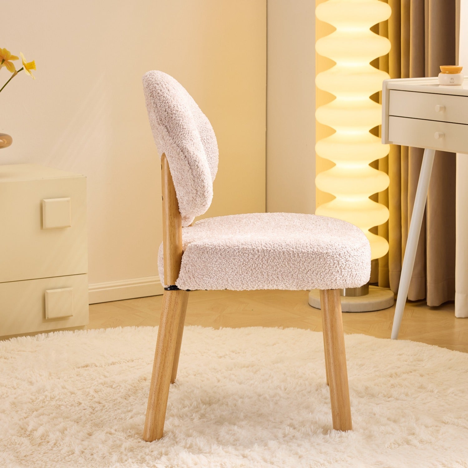Modern Living Room Leisure Chair | Exquisite Dressing Chair with Cute Cloud-shaped Backrest, Armless Design, Ergonomic, Pink Hardwood and Particle Board, Suitable for Study Rooms, Living Rooms, Dressing Rooms, and Bedrooms