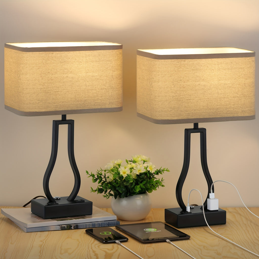Touch Control Table Lamps Set Of 2, 3-Way Dimmable Bedside Nightstand Lamps with Dual USB Ports And 2-Prong AC Outlet for Bedroom Living Room Dorm Office, Bulbs Included