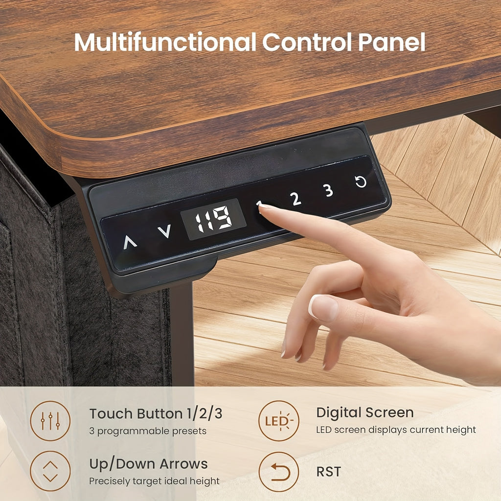 L-shaped Standing Desk with 3 Drawers and LED Lights, Height-Adjustable Computer Desk Suitable for Home Office