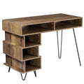 Modern Computer Desk with V-Shaped Metal Legs & Open Lattice Frame - Low-Profile Writing Table Suitable for Office, Dorm, Small Spaces - Easy Assembly, Space-Saving Metal Desk