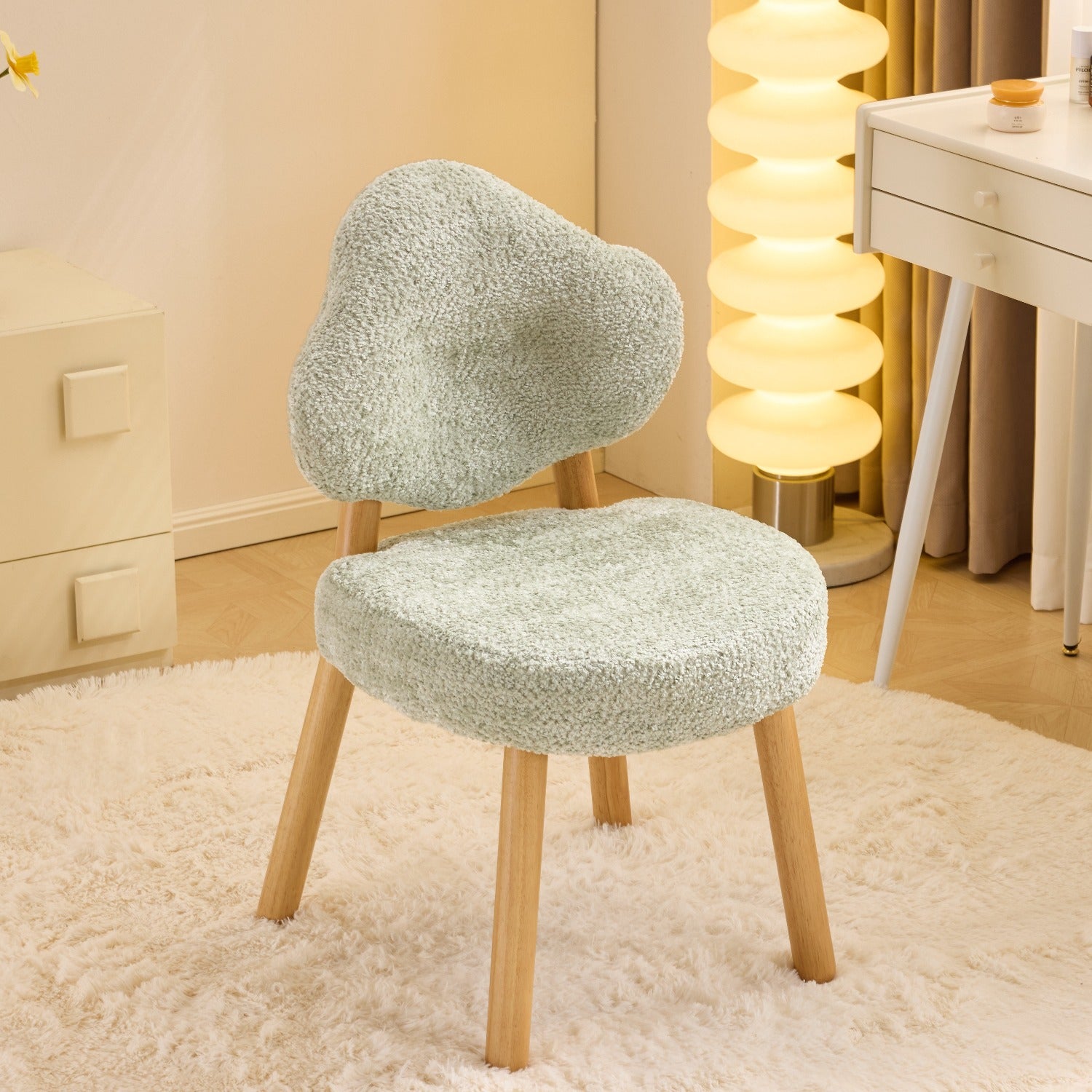 Modern Living Room Leisure Chair | Exquisite Dressing Chair with Cute Cloud-shaped Backrest, Armless Design, Ergonomic, Pink Hardwood and Particle Board, Suitable for Study Rooms, Living Rooms, Dressing Rooms, and Bedrooms