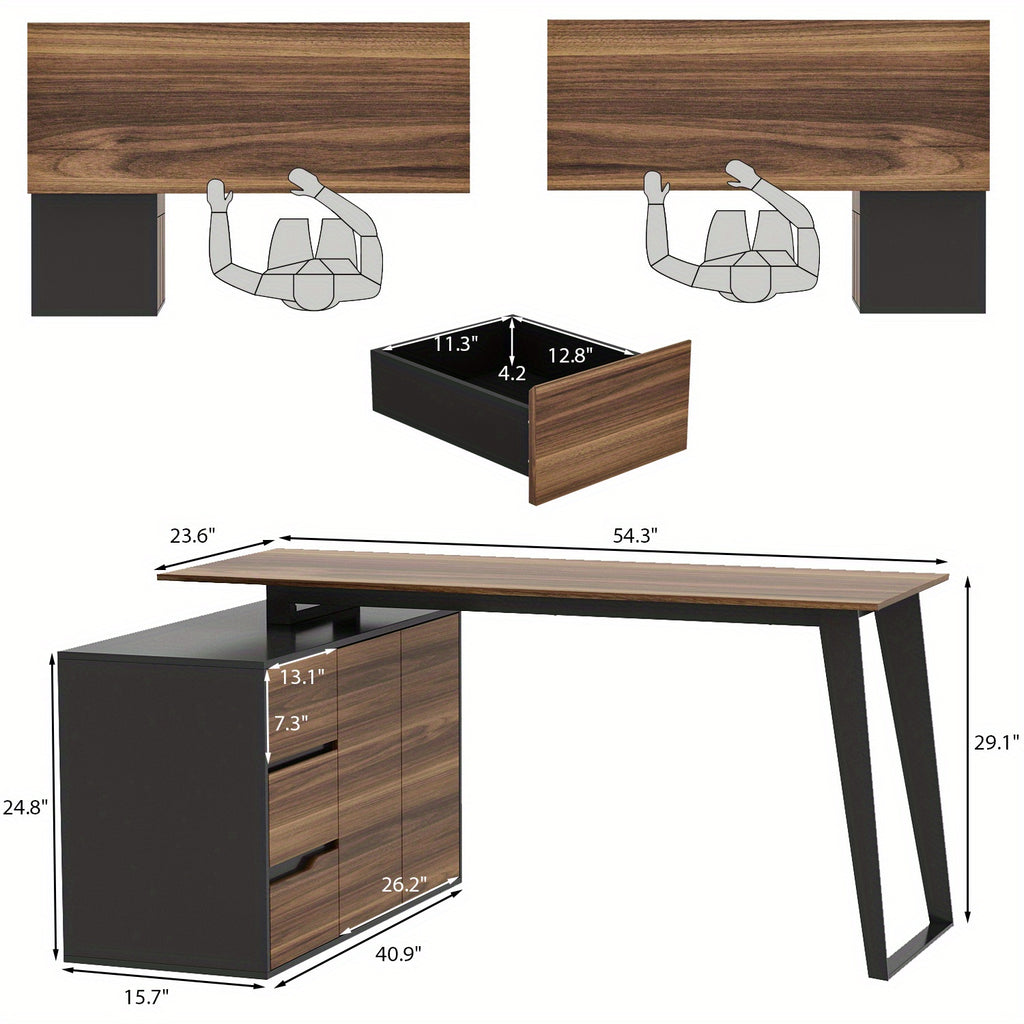 Modern L-Shaped Computer Desk Modern L-Shaped Computer Desk | 54.3'' Large Workstation with 3 Drawers, Filing Cabinet & Spacious Desktop - Home Office Writing Desk with Storage