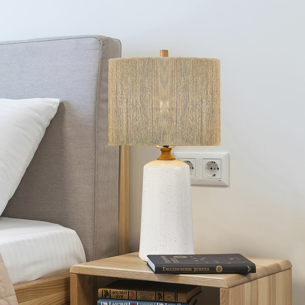 Three-Level Dimmable Farmhouse-Style Table Lamp, Standing 24 Inches Tall, Single Ceramic Bedside Lamp, Nightstand Lamp Featuring Fabric Shades Suitable for Living Room, Bedroom, Office, And Study