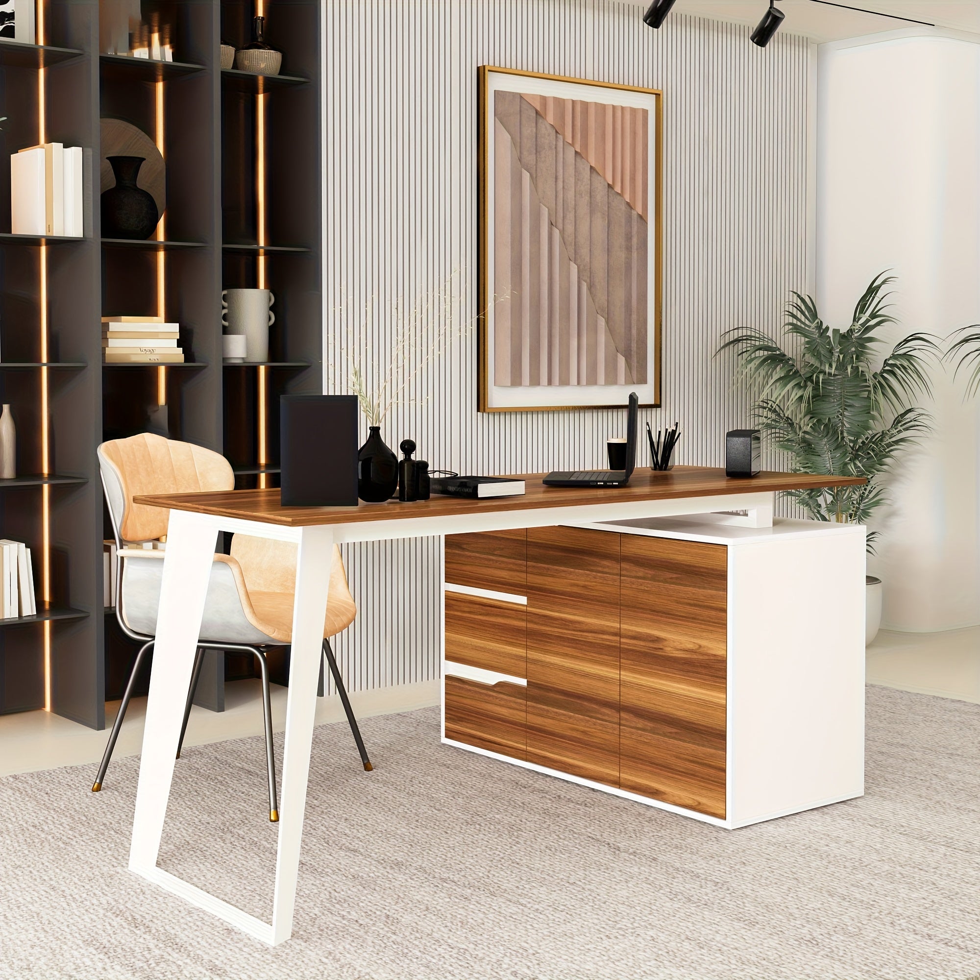 Modern L-Shaped Computer Desk Modern L-Shaped Computer Desk | 54.3'' Large Workstation with 3 Drawers, Filing Cabinet & Spacious Desktop - Home Office Writing Desk with Storage