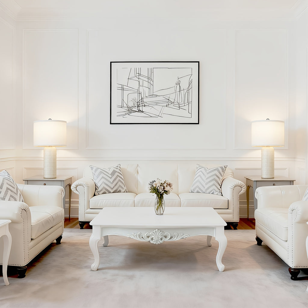 23 Inch Ceramic Table Lamp Set of 2 | Modern Farmhouse Style with White Bedside Lamps for Living Room, Bedroom, Office Desk Decor, Adjustable Lighting with Drum Fabric Shade, Ideal for Reading, Gift Idea