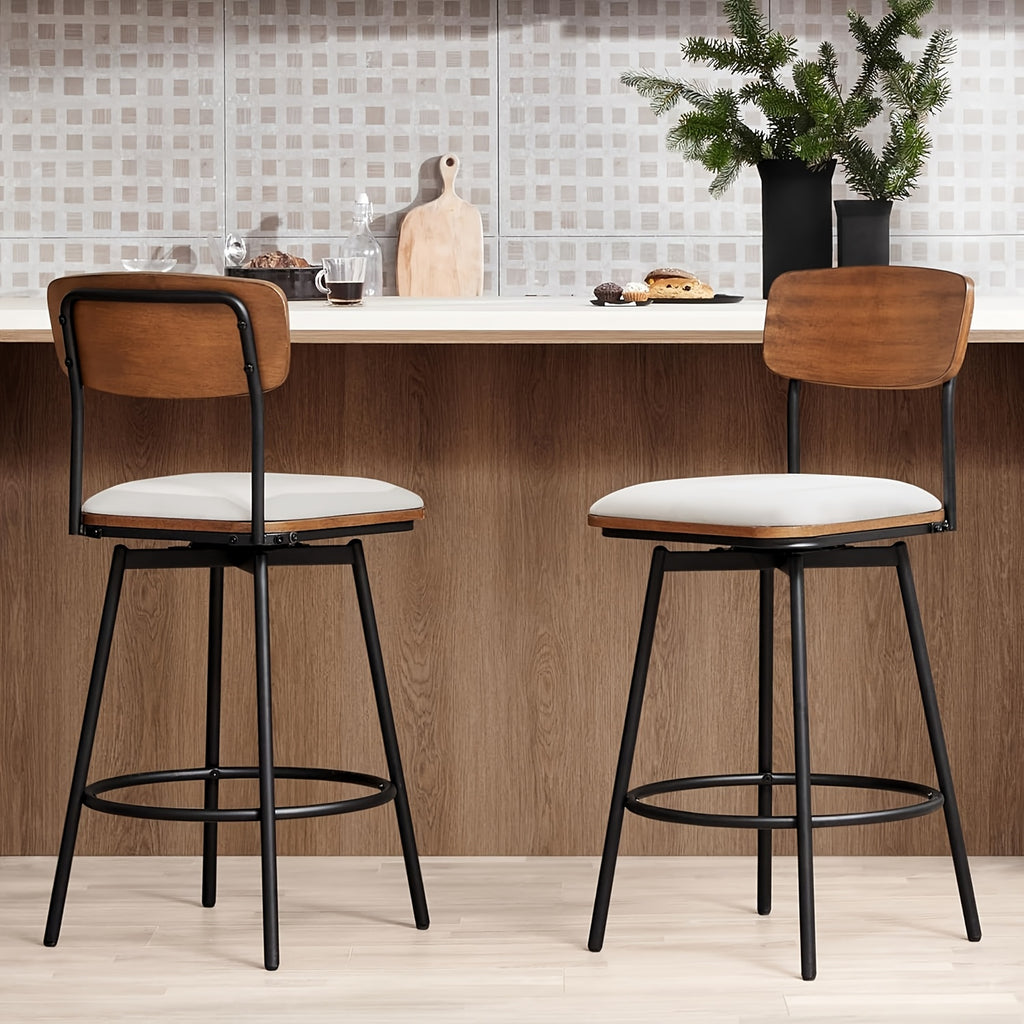 2\u002F3pcs Swivel Counter Height Barstools with Back, Fabric\u002FPU Upholstered Barstools with Metal & Wood Frame for Canteen, Living Room, Bar