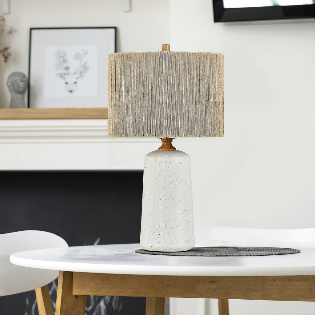 Three-Level Dimmable Farmhouse-Style Table Lamp, Standing 24 Inches Tall, Single Ceramic Bedside Lamp, Nightstand Lamp Featuring Fabric Shades Suitable for Living Room, Bedroom, Office, And Study