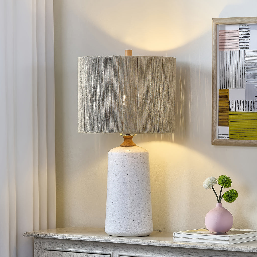 Three-Level Dimmable Farmhouse-Style Table Lamp, Standing 24 Inches Tall, Single Ceramic Bedside Lamp, Nightstand Lamp Featuring Fabric Shades Suitable for Living Room, Bedroom, Office, And Study