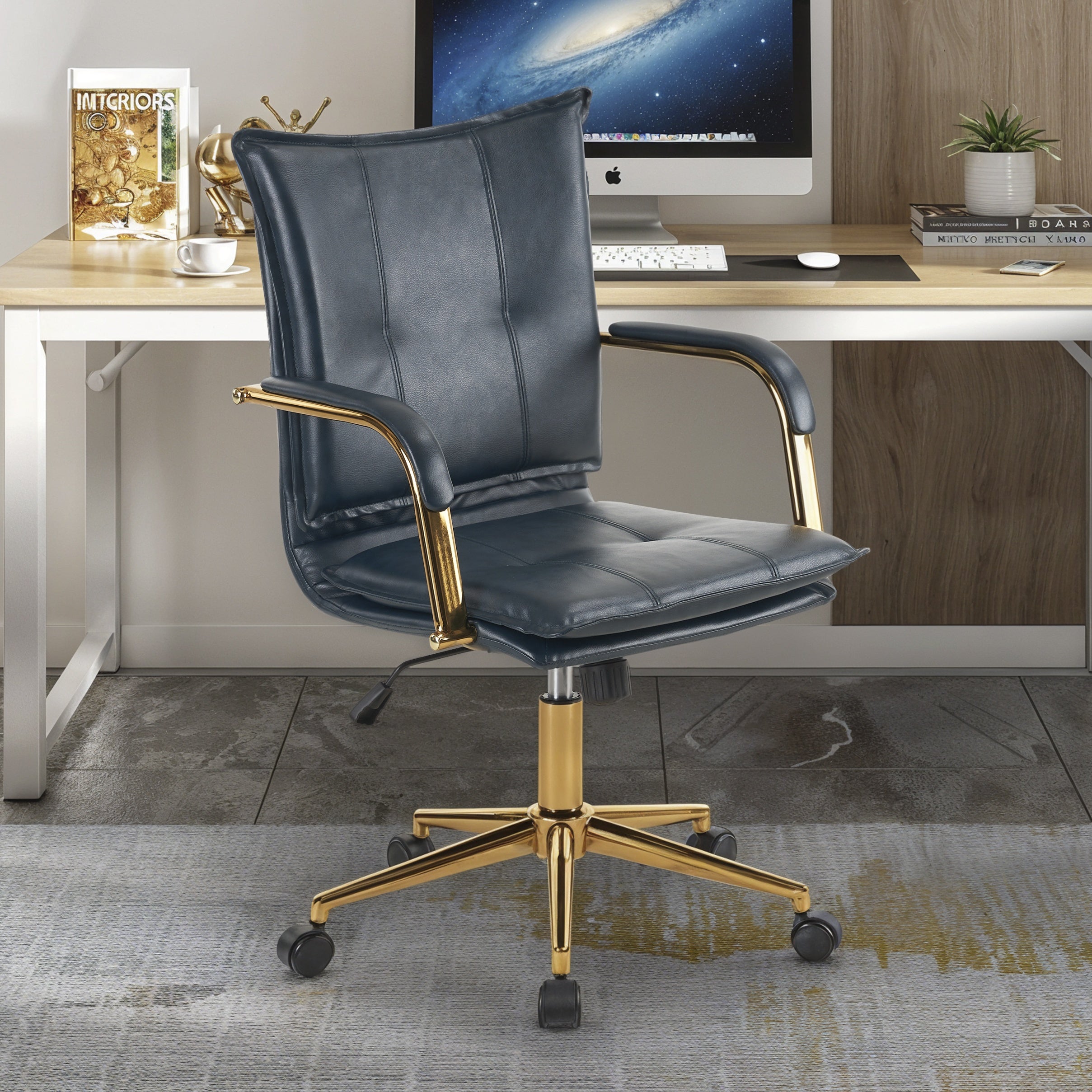Gaming Chair, Office Chair Mid-Back Computer Chair Leather Desk Chair Racing Executive Ergonomic Adjustable Swivel Task Chair With Lumbar Support