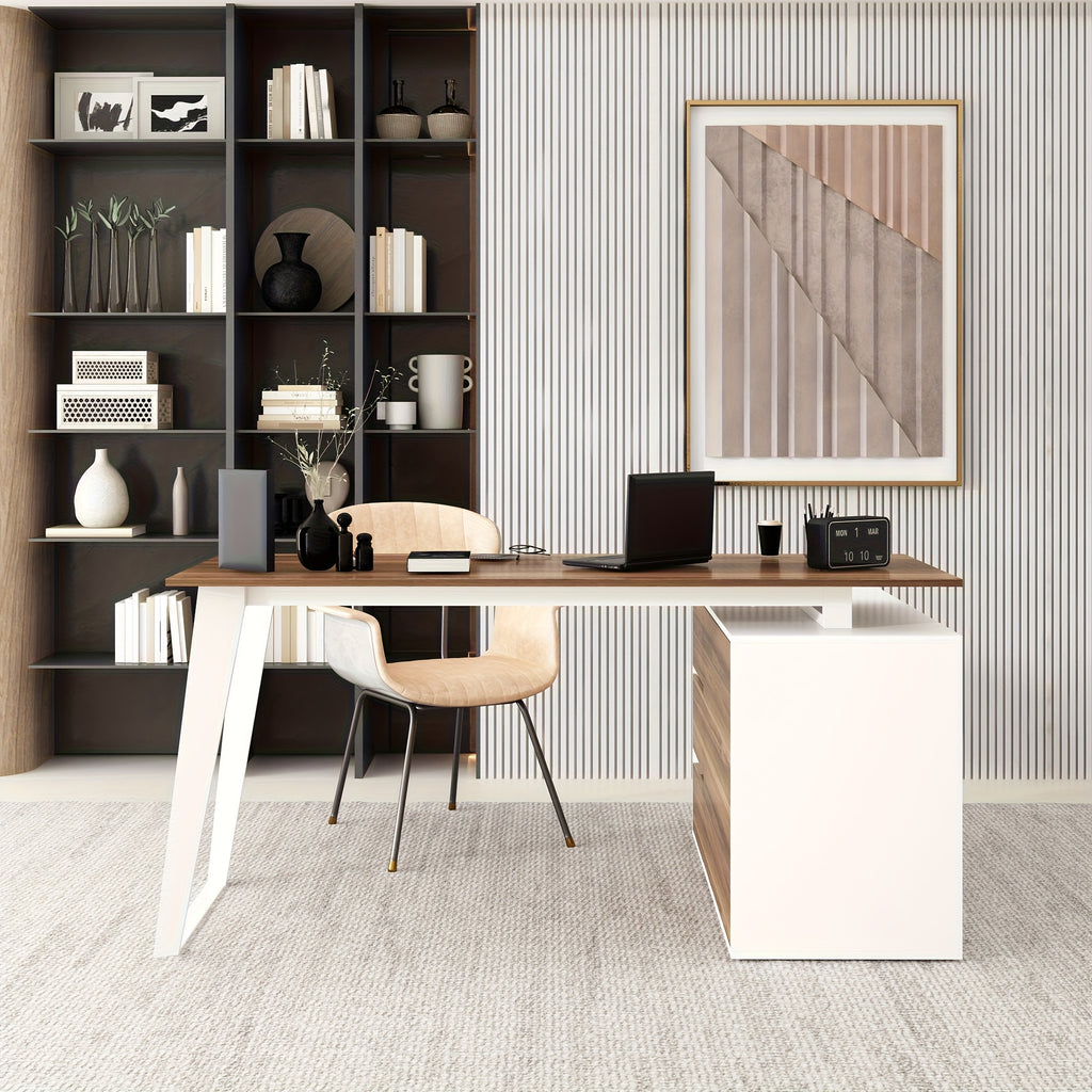 Modern L-Shaped Computer Desk Modern L-Shaped Computer Desk | 54.3'' Large Workstation with 3 Drawers, Filing Cabinet & Spacious Desktop - Home Office Writing Desk with Storage