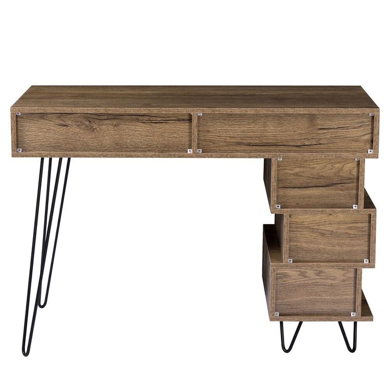 Modern Computer Desk with V-Shaped Metal Legs & Open Lattice Frame - Low-Profile Writing Table Suitable for Office, Dorm, Small Spaces - Easy Assembly, Space-Saving Metal Desk