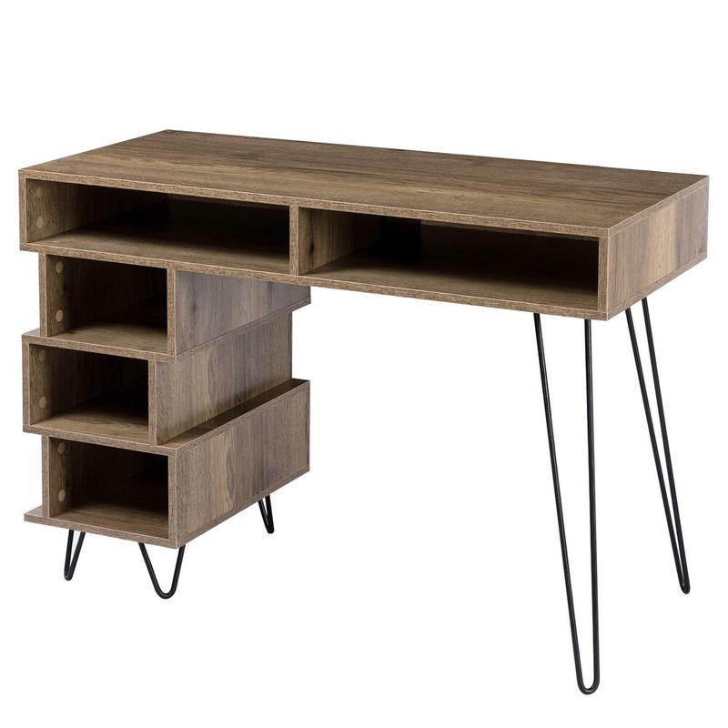 Modern Computer Desk with V-Shaped Metal Legs & Open Lattice Frame - Low-Profile Writing Table Suitable for Office, Dorm, Small Spaces - Easy Assembly, Space-Saving Metal Desk