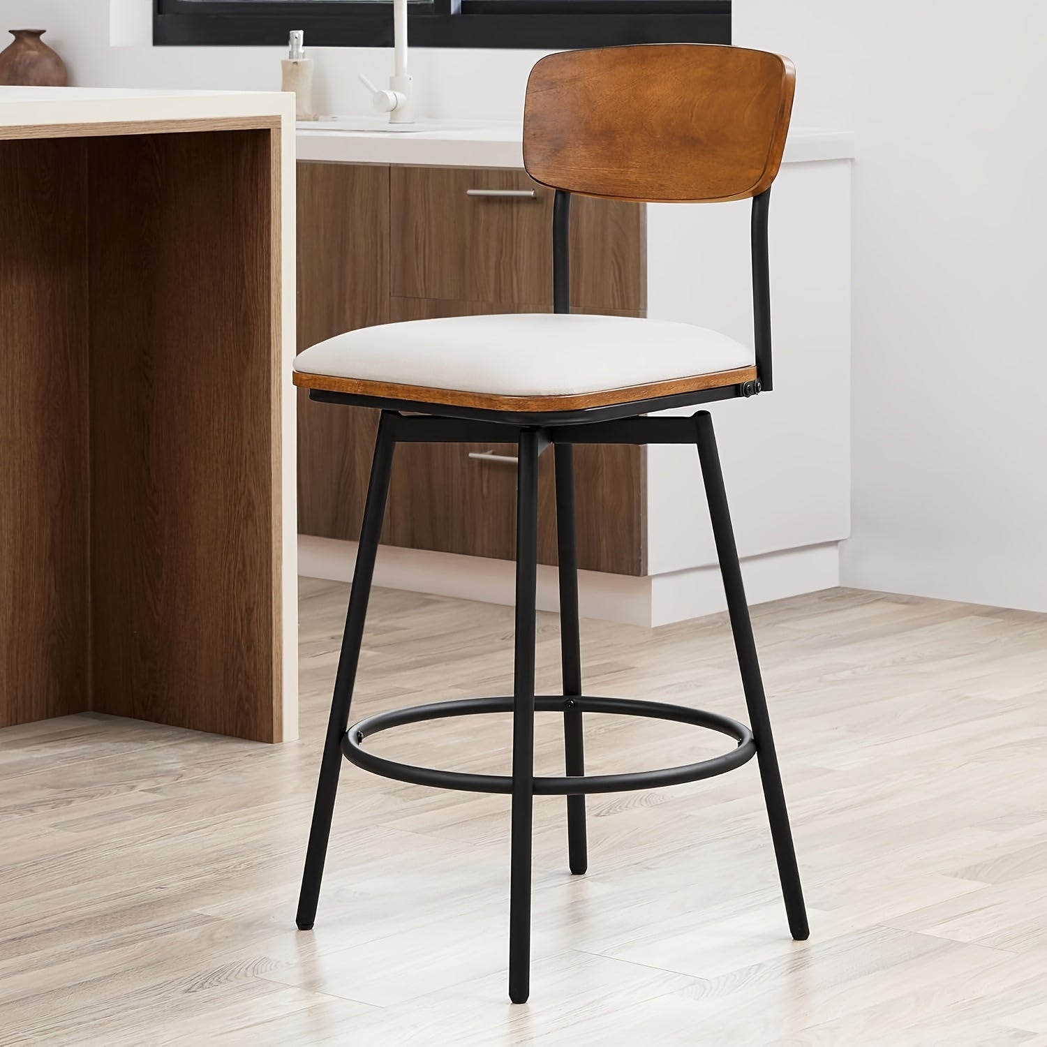 2\u002F3pcs Swivel Counter Height Barstools with Back, Fabric\u002FPU Upholstered Barstools with Metal & Wood Frame for Canteen, Living Room, Bar