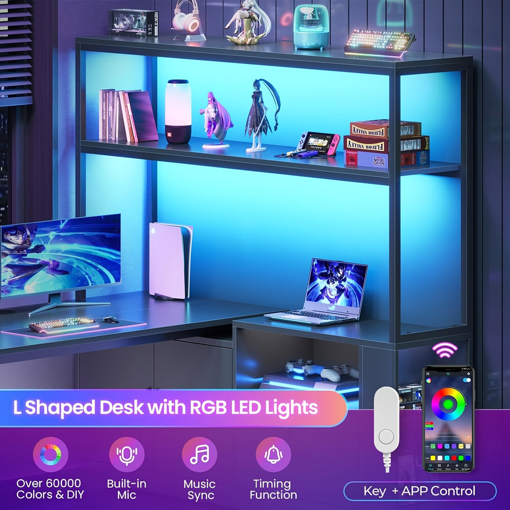 L Shaped Standing Desk with Memory Controller, Home Office Desk with Ample Storage & Power Outlets, 47 Inch Height Adjustable Corner Desk with Drawer, Cabinet And Open Shelves, 23.1\