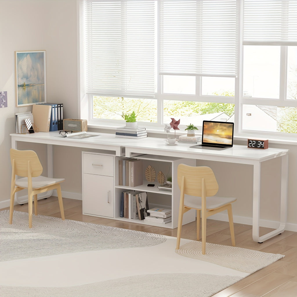 L-shaped Computer Desk with Drawer, Open Shelves & Filing Cabinet, Modern Writing Desk with Spacious Desktop, for Home Office, Study Room, White