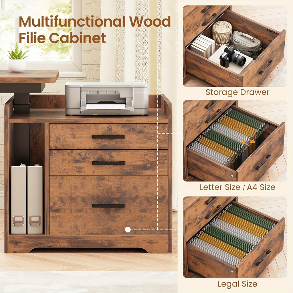 L-shaped Standing Desk with 3 Drawers and LED Lights, Height-Adjustable Computer Desk Suitable for Home Office