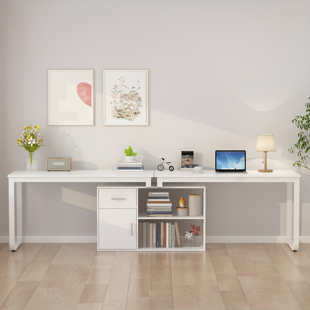 L-shaped Computer Desk with Drawer, Open Shelves & Filing Cabinet, Modern Writing Desk with Spacious Desktop, for Home Office, Study Room, White