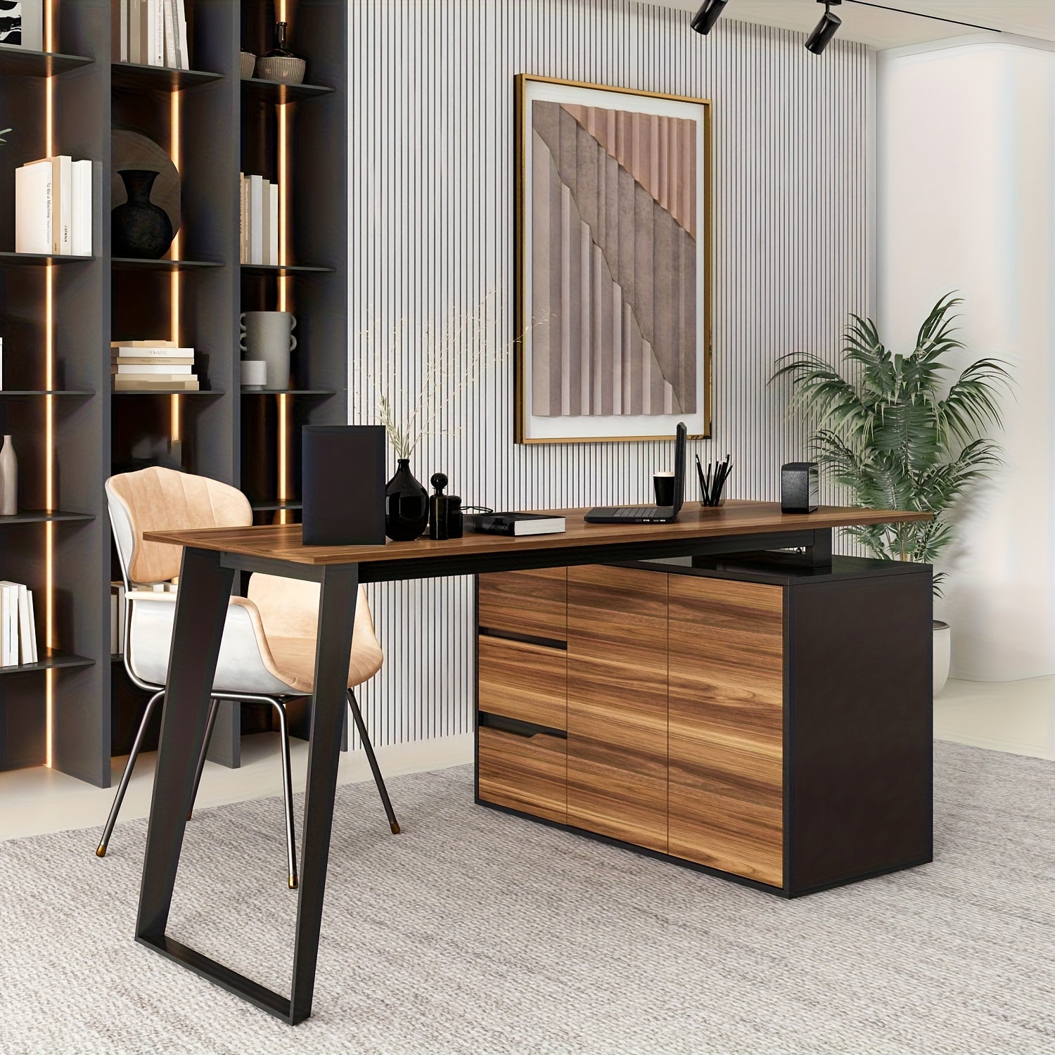 Modern L-Shaped Computer Desk Modern L-Shaped Computer Desk | 54.3'' Large Workstation with 3 Drawers, Filing Cabinet & Spacious Desktop - Home Office Writing Desk with Storage