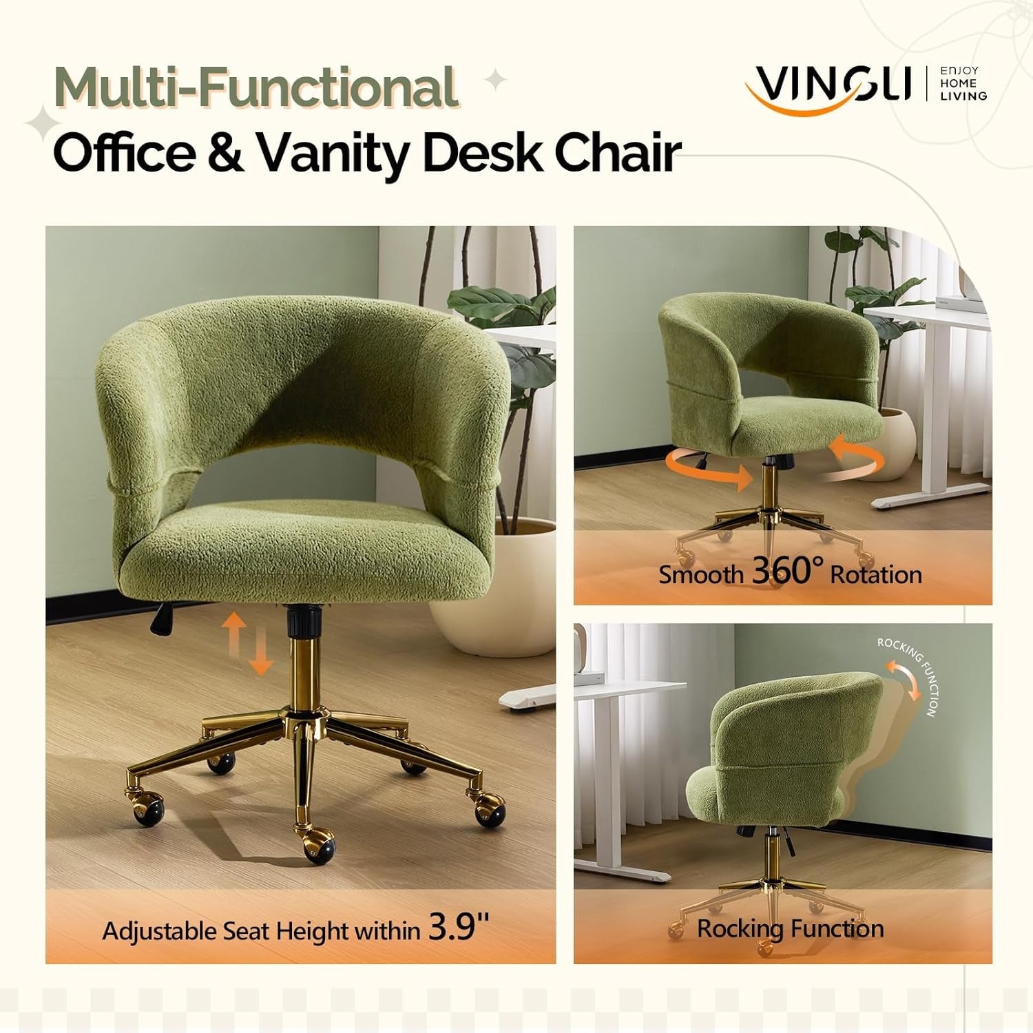 Modern Swivel Lounge Chair with 360° Rotation & Rolling Chair - Upholstered, Golden Base Suitable for Bedroom, Living Room, Office - Assembly, -Friendly Rotating Single