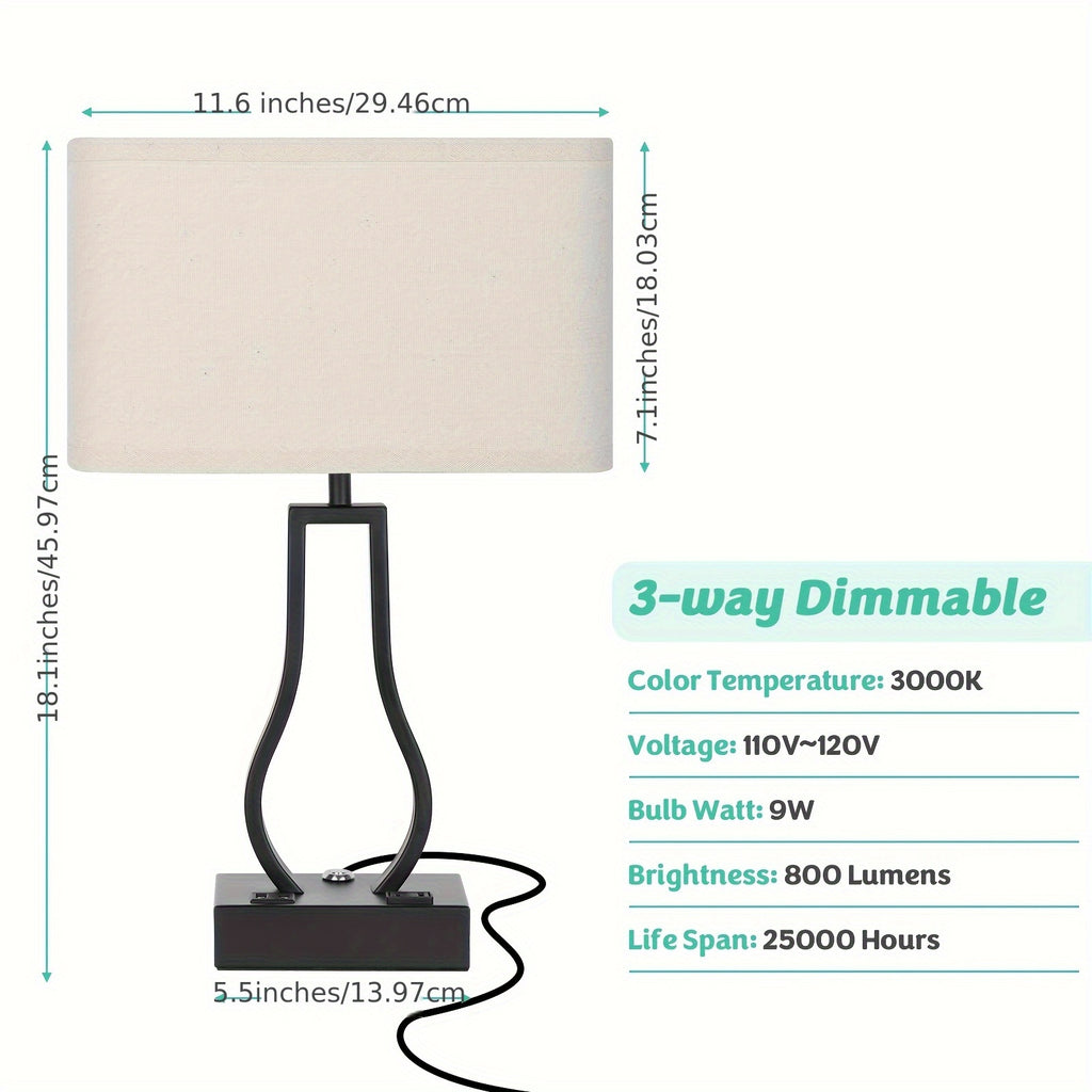Touch Control Table Lamps Set Of 2, 3-Way Dimmable Bedside Nightstand Lamps with Dual USB Ports And 2-Prong AC Outlet for Bedroom Living Room Dorm Office, Bulbs Included