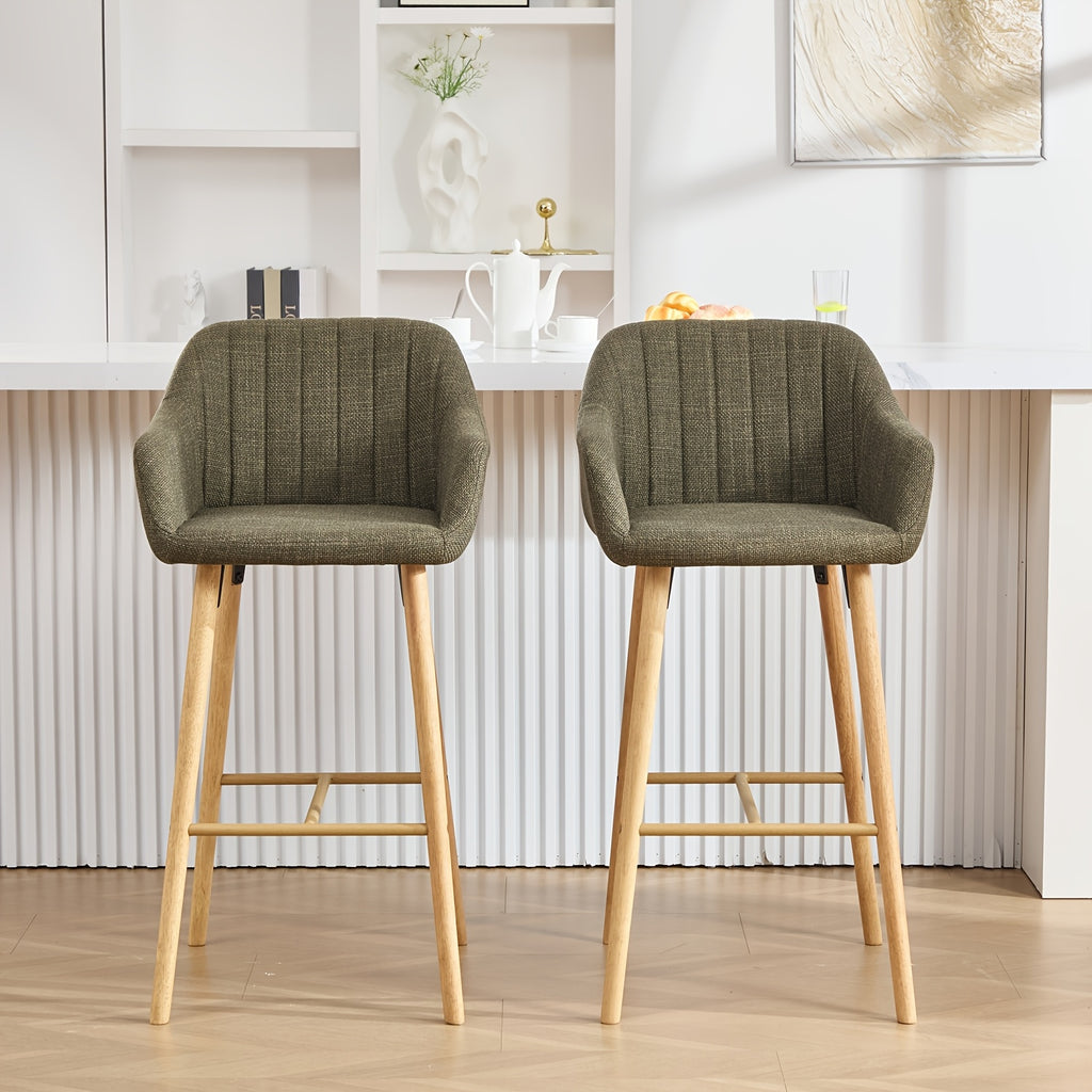 Set of 2 Bar Stools Upholstered in Modern Linen Fabric, Featuring Tall Chairs for Kitchen Islands with Back Support, Armrests, And Footrests
