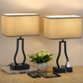 Touch Control Table Lamps Set Of 2, 3-Way Dimmable Bedside Nightstand Lamps with Dual USB Ports And 2-Prong AC Outlet for Bedroom Living Room Dorm Office, Bulbs Included