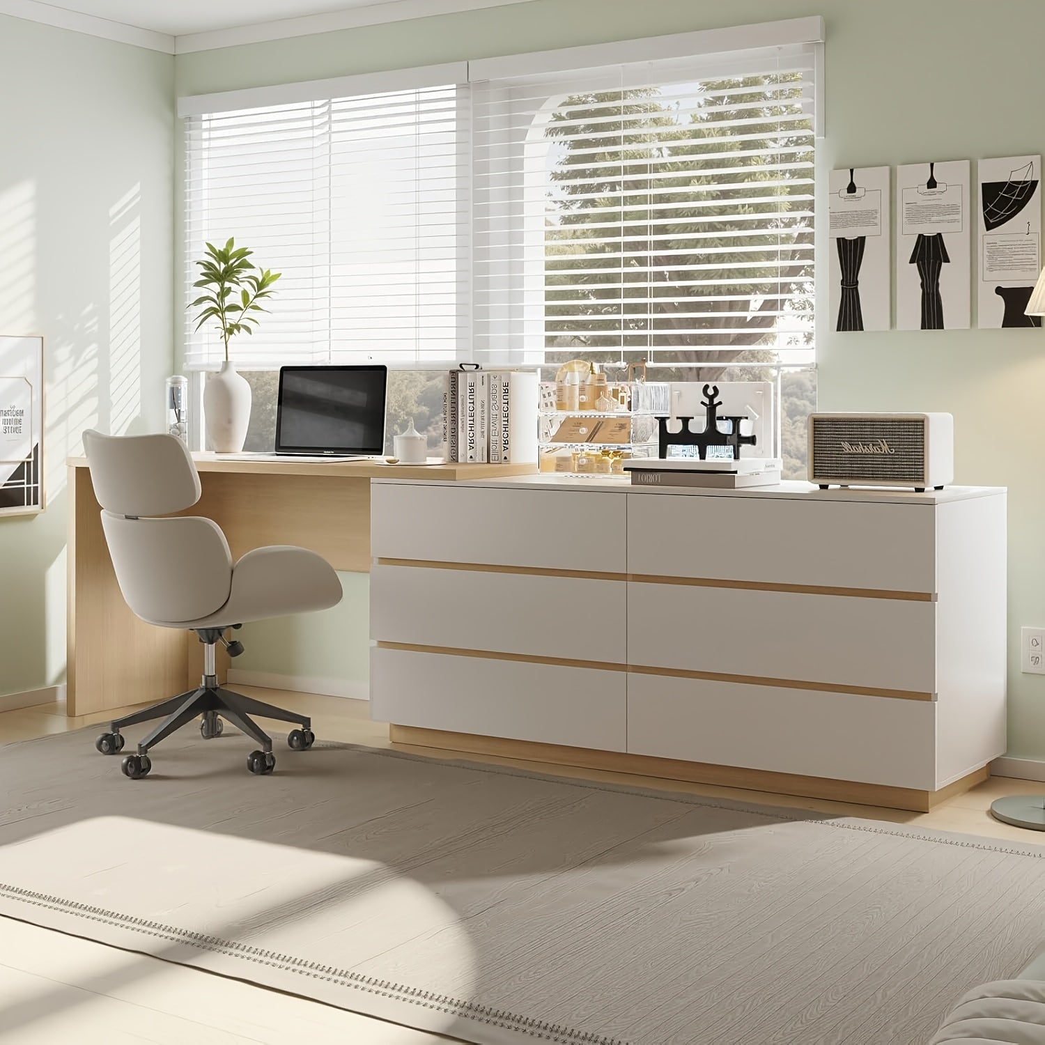 A 97.63-Inch Computer Desk Featuring a Modern Farmhouse Design, This L-Shaped Retractable Desk Comes with Six Storage Drawers, Making It Ideal for a for Home Office Or Bedroom