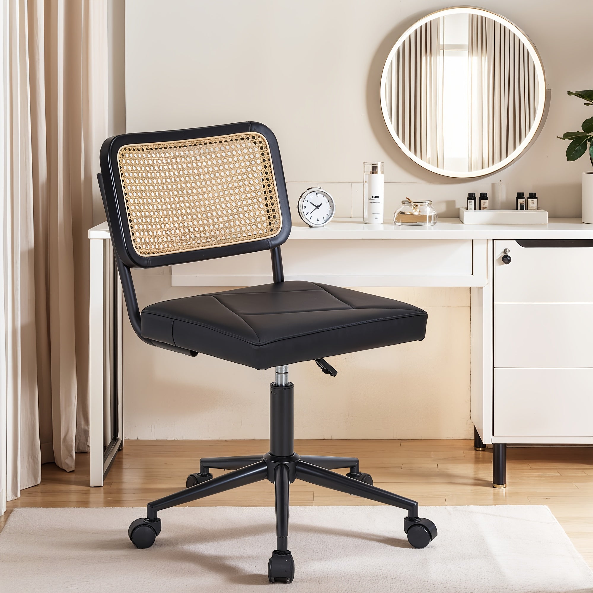Swivel Upholstery Adjustable Height Home Office Chair, Ergonomic Armless Chairs