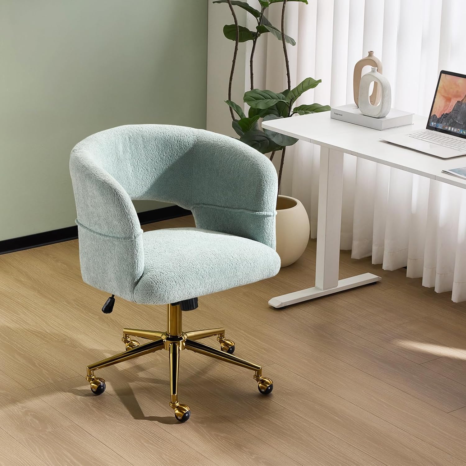 Modern Swivel Lounge Chair with 360° Rotation & Rolling Chair - Upholstered, Golden Base Suitable for Bedroom, Living Room, Office - Assembly, -Friendly Rotating Single