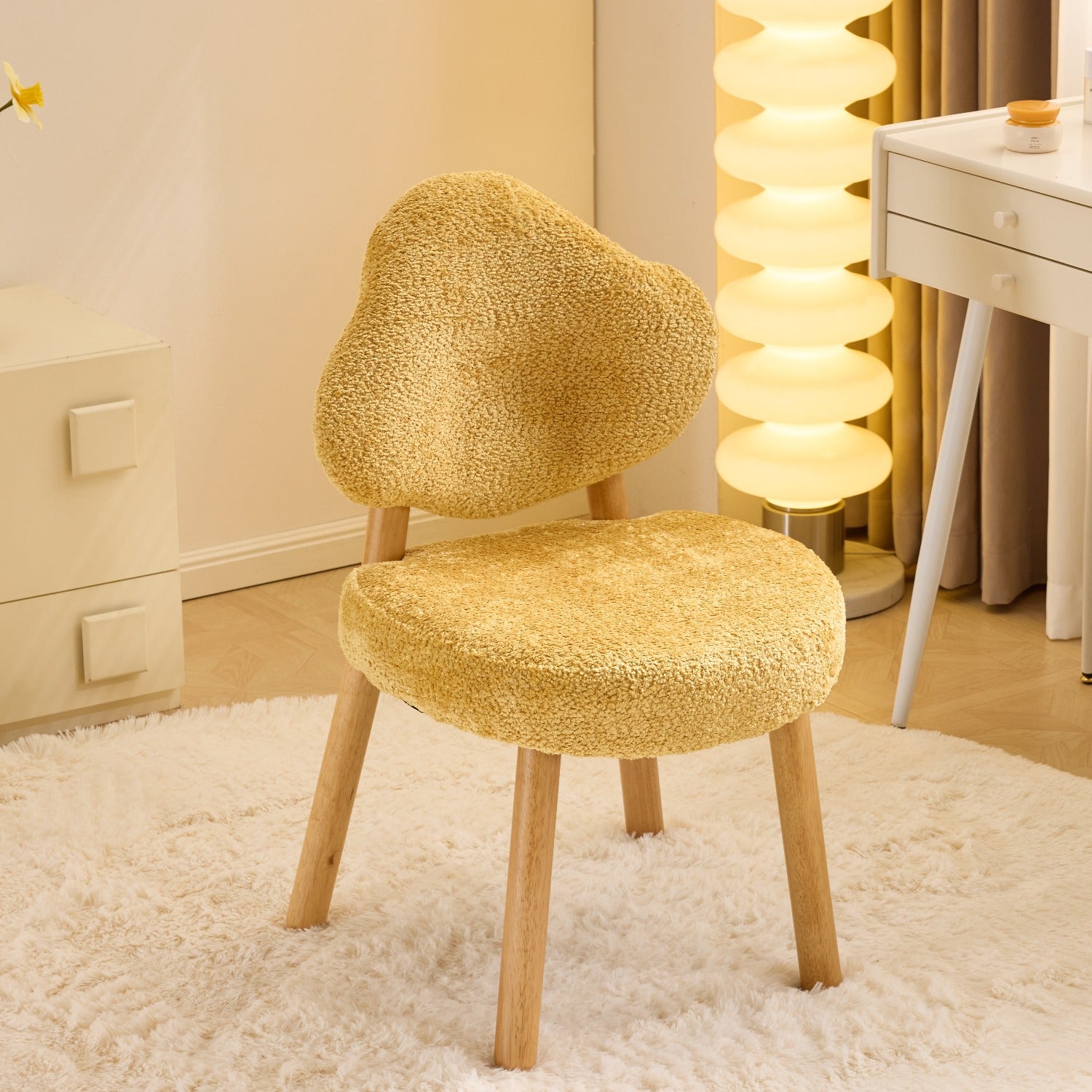 Modern Living Room Leisure Chair | Exquisite Dressing Chair with Cute Cloud-shaped Backrest, Armless Design, Ergonomic, Pink Hardwood and Particle Board, Suitable for Study Rooms, Living Rooms, Dressing Rooms, and Bedrooms