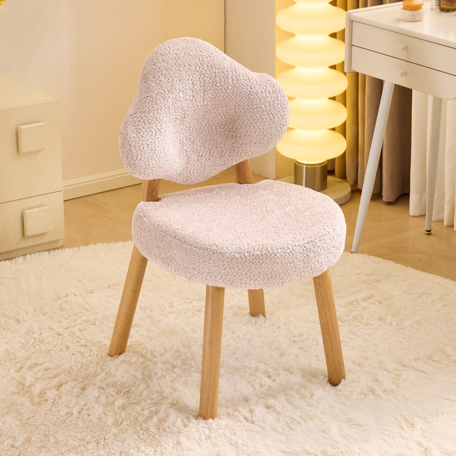 Modern Living Room Leisure Chair | Exquisite Dressing Chair with Cute Cloud-shaped Backrest, Armless Design, Ergonomic, Pink Hardwood and Particle Board, Suitable for Study Rooms, Living Rooms, Dressing Rooms, and Bedrooms