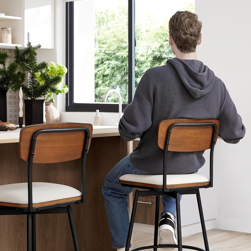 2\u002F3pcs Swivel Counter Height Barstools with Back, Fabric\u002FPU Upholstered Barstools with Metal & Wood Frame for Canteen, Living Room, Bar