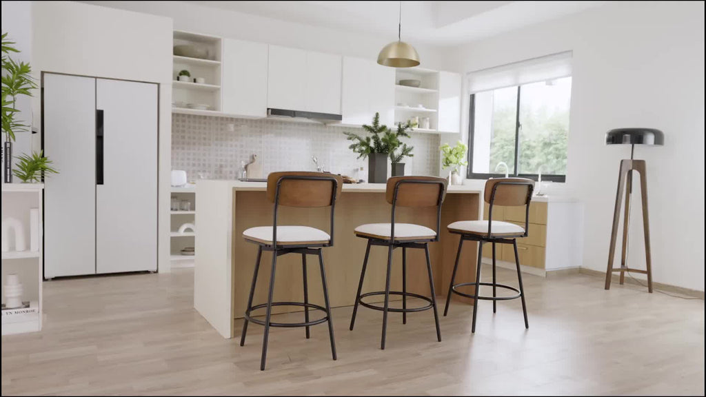 2\u002F3pcs Swivel Counter Height Barstools with Back, Fabric\u002FPU Upholstered Barstools with Metal & Wood Frame for Canteen, Living Room, Bar