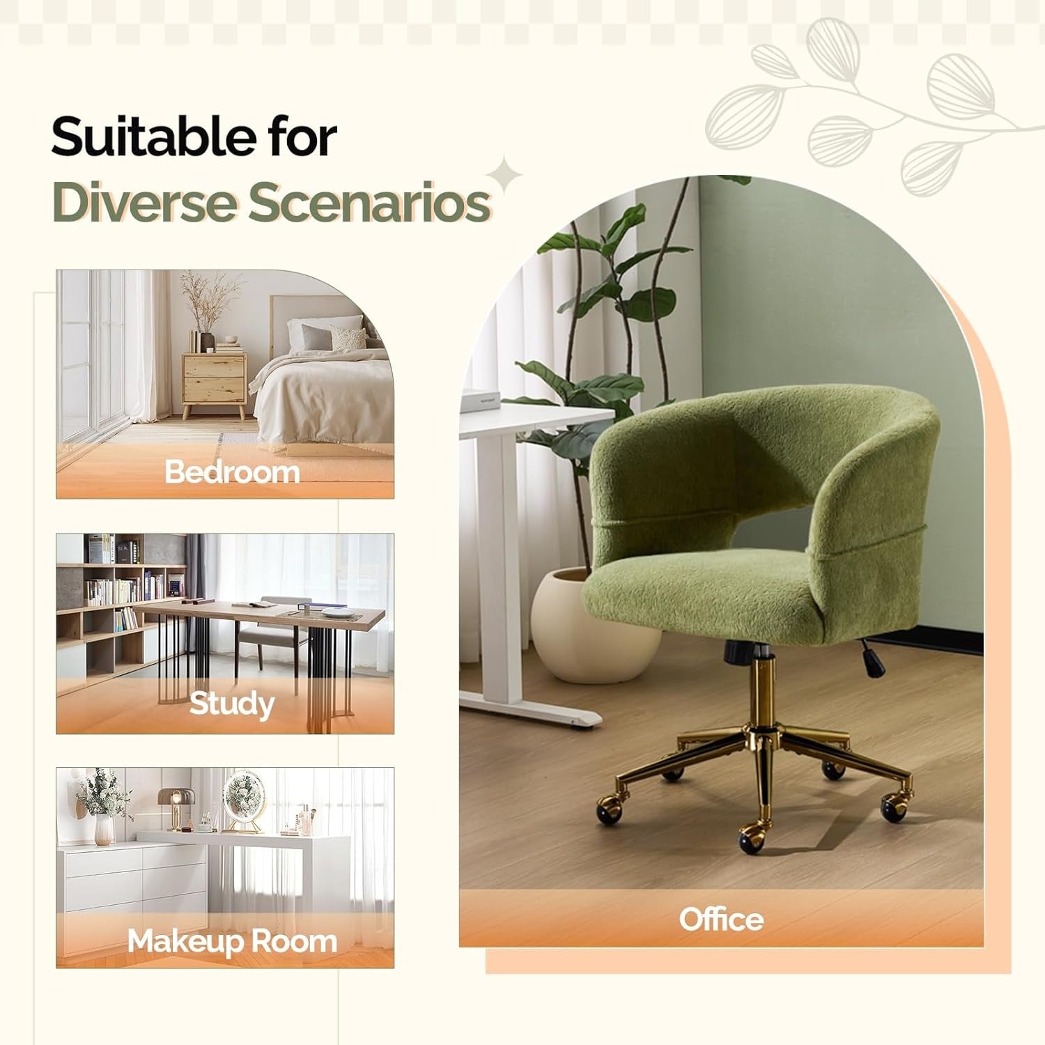 Modern Swivel Lounge Chair with 360° Rotation & Rolling Chair - Upholstered, Golden Base Suitable for Bedroom, Living Room, Office - Assembly, -Friendly Rotating Single