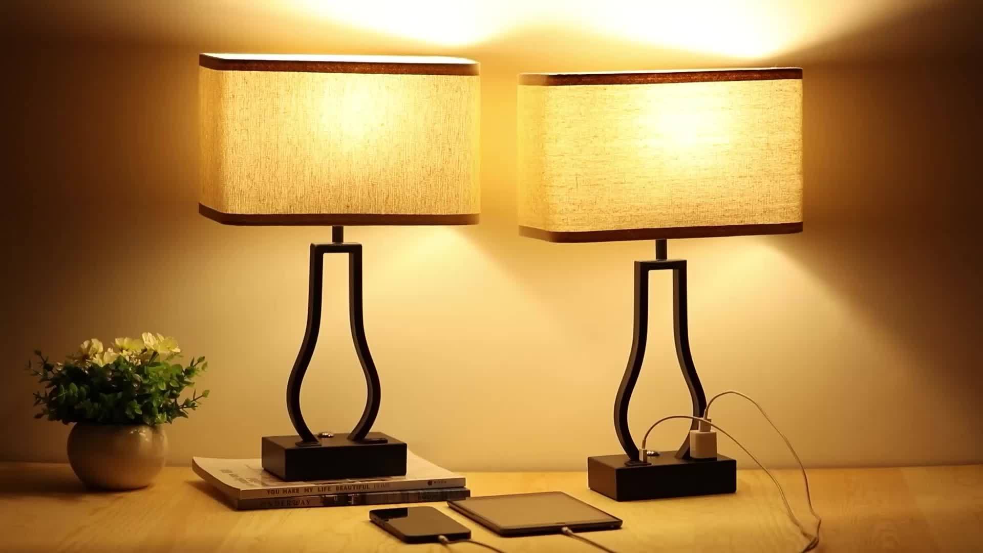 Touch Control Table Lamps Set Of 2, 3-Way Dimmable Bedside Nightstand Lamps with Dual USB Ports And 2-Prong AC Outlet for Bedroom Living Room Dorm Office, Bulbs Included