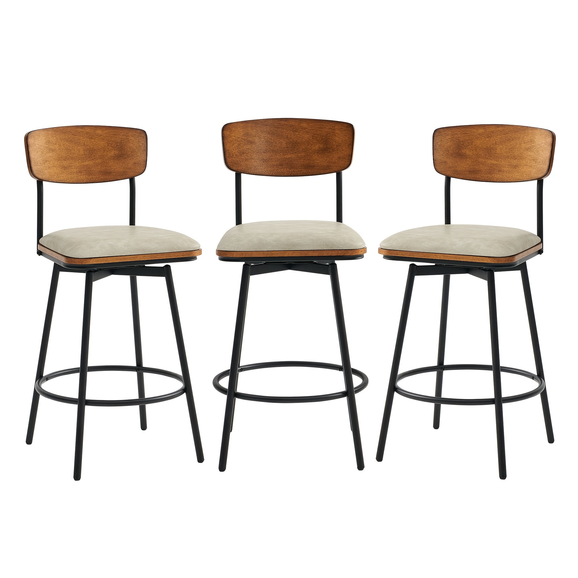 2\u002F3pcs Swivel Counter Height Barstools with Back, Fabric\u002FPU Upholstered Barstools with Metal & Wood Frame for Canteen, Living Room, Bar