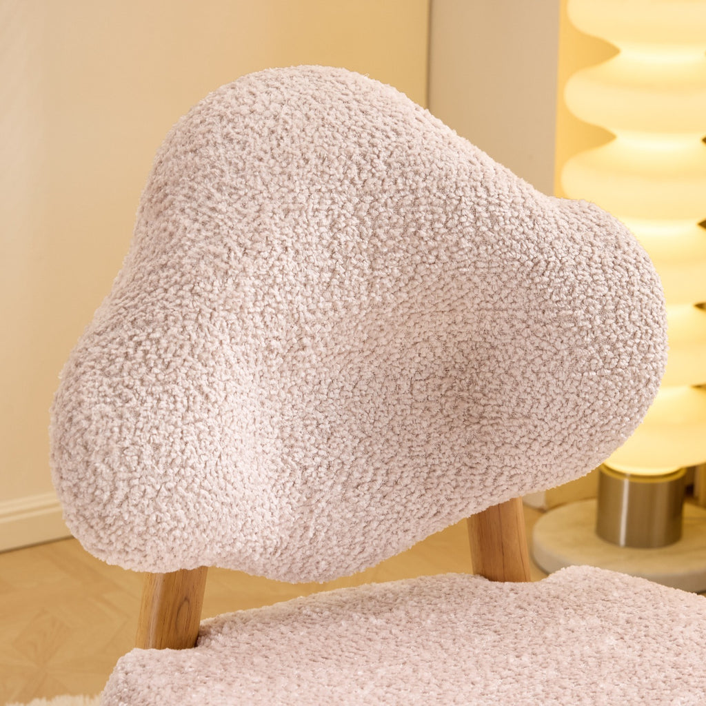 Modern Living Room Leisure Chair | Exquisite Dressing Chair with Cute Cloud-shaped Backrest, Armless Design, Ergonomic, Pink Hardwood and Particle Board, Suitable for Study Rooms, Living Rooms, Dressing Rooms, and Bedrooms