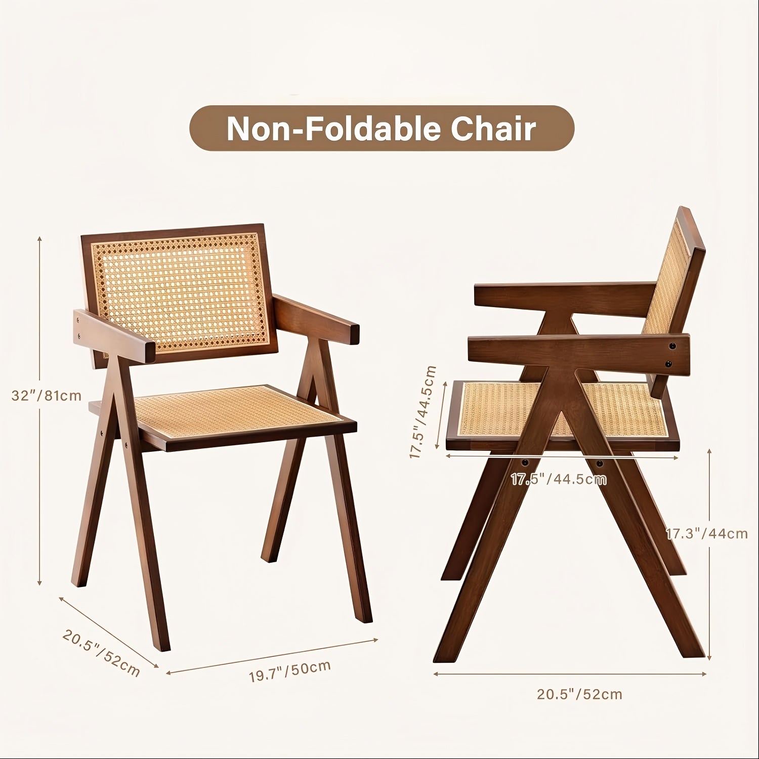 Modern Mid-Century Rattan Dining Chairs Suitable for \u002FOutdoor Use - Cushioned Armrest Accent Chairs with Soft Padded Seats, Assembly, Neutral Tones for Living Room, Kitchen, Furniture (No Wood)