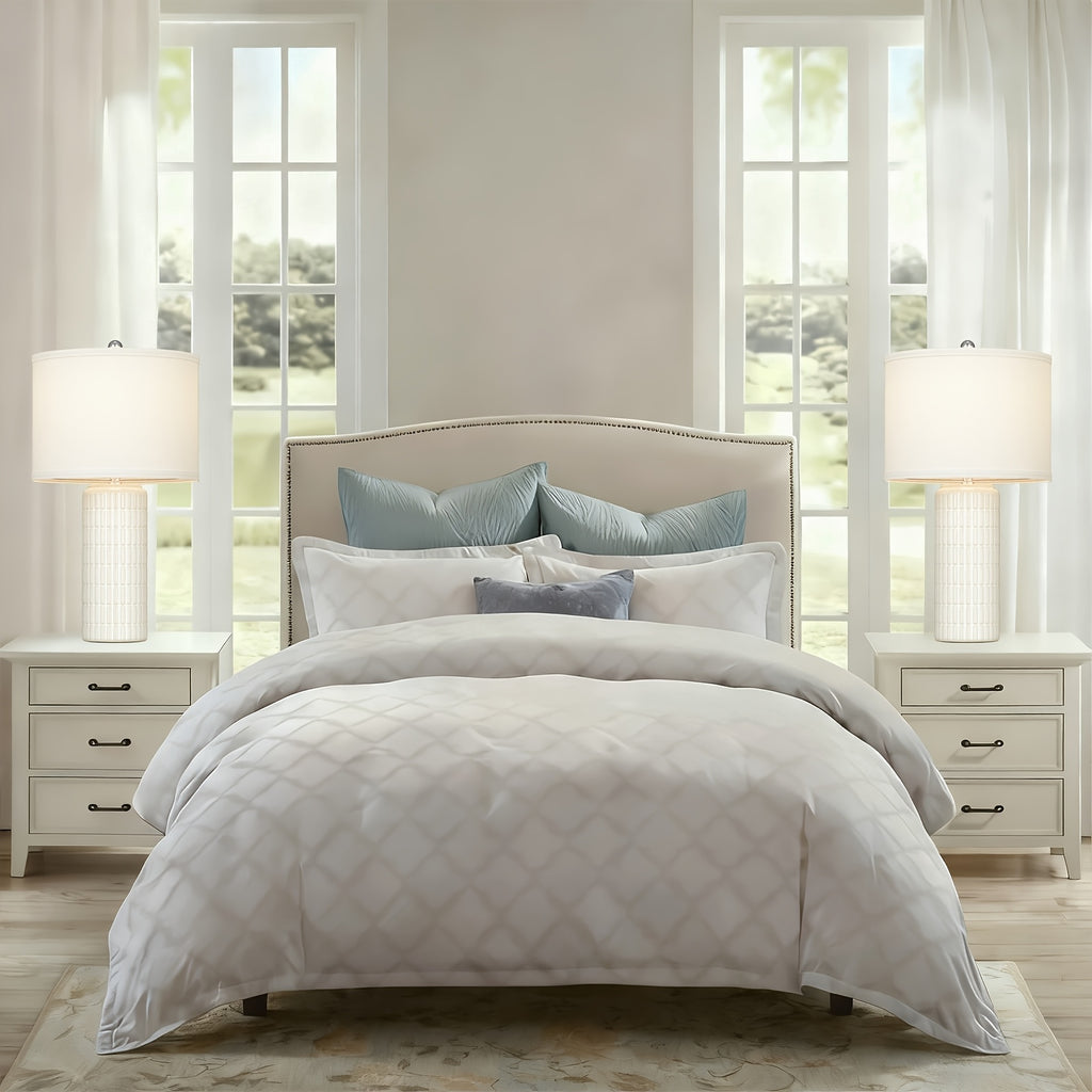 23 Inch Ceramic Table Lamp Set of 2 | Modern Farmhouse Style with White Bedside Lamps for Living Room, Bedroom, Office Desk Decor, Adjustable Lighting with Drum Fabric Shade, Ideal for Reading, Gift Idea