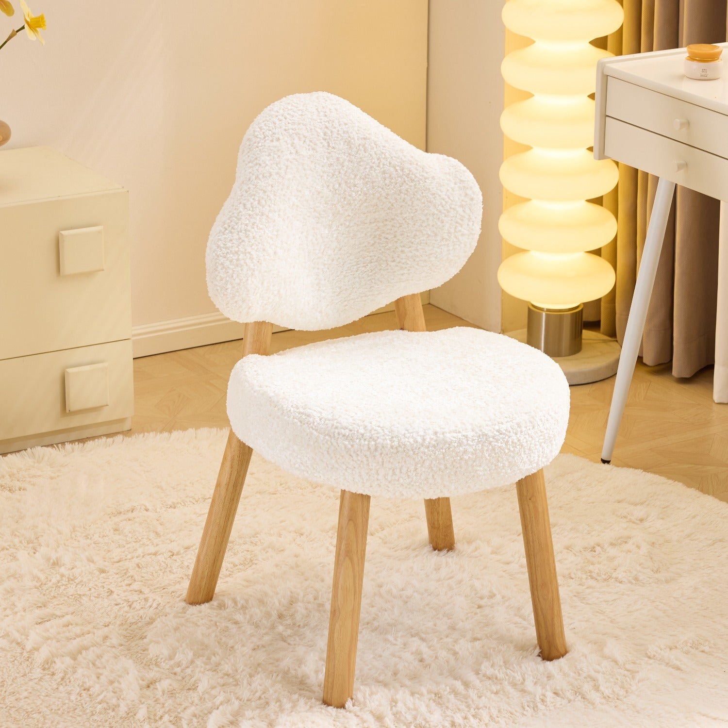 Modern Living Room Leisure Chair | Exquisite Dressing Chair with Cute Cloud-shaped Backrest, Armless Design, Ergonomic, Pink Hardwood and Particle Board, Suitable for Study Rooms, Living Rooms, Dressing Rooms, and Bedrooms