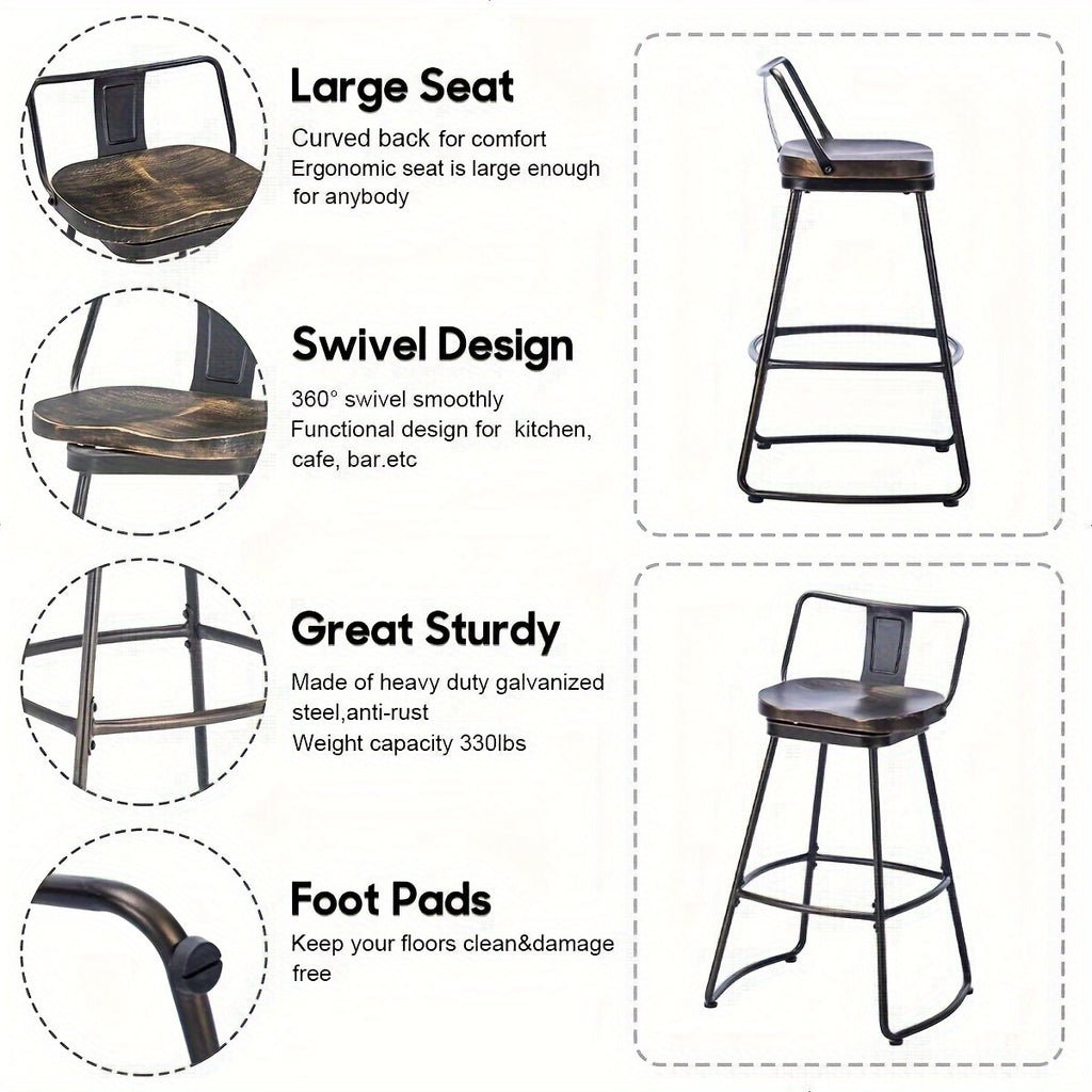Swivel Metal Bar Stools Set Of 2 With Back Counter Height Barstools Kitchen Island Counter Stool Dining Chairs