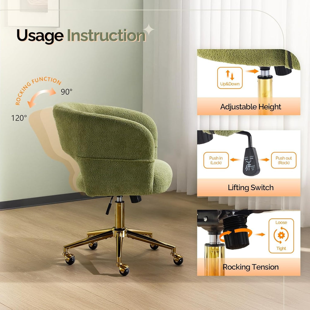 Modern Swivel Lounge Chair with 360° Rotation & Rolling Chair - Upholstered, Golden Base Suitable for Bedroom, Living Room, Office - Assembly, -Friendly Rotating Single