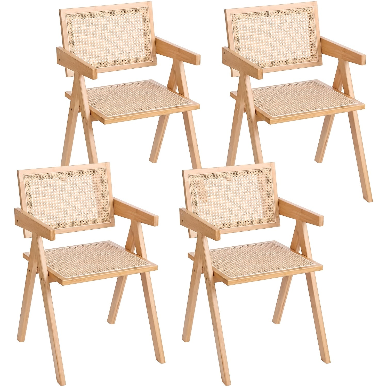 Modern Mid-Century Rattan Dining Chairs Suitable for \u002FOutdoor Use - Cushioned Armrest Accent Chairs with Soft Padded Seats, Assembly, Neutral Tones for Living Room, Kitchen, Furniture (No Wood)
