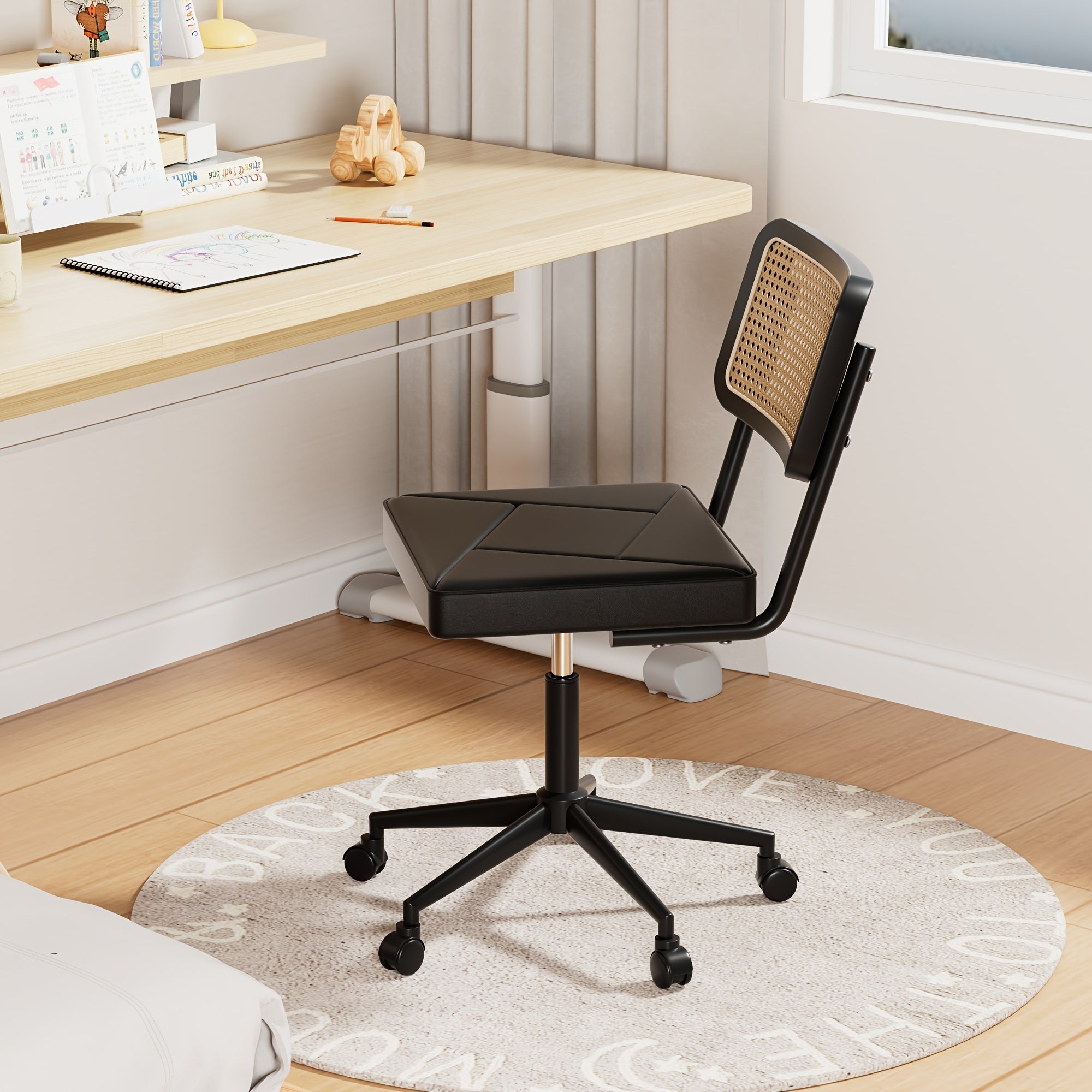 Swivel Upholstery Adjustable Height Home Office Chair, Ergonomic Armless Chairs