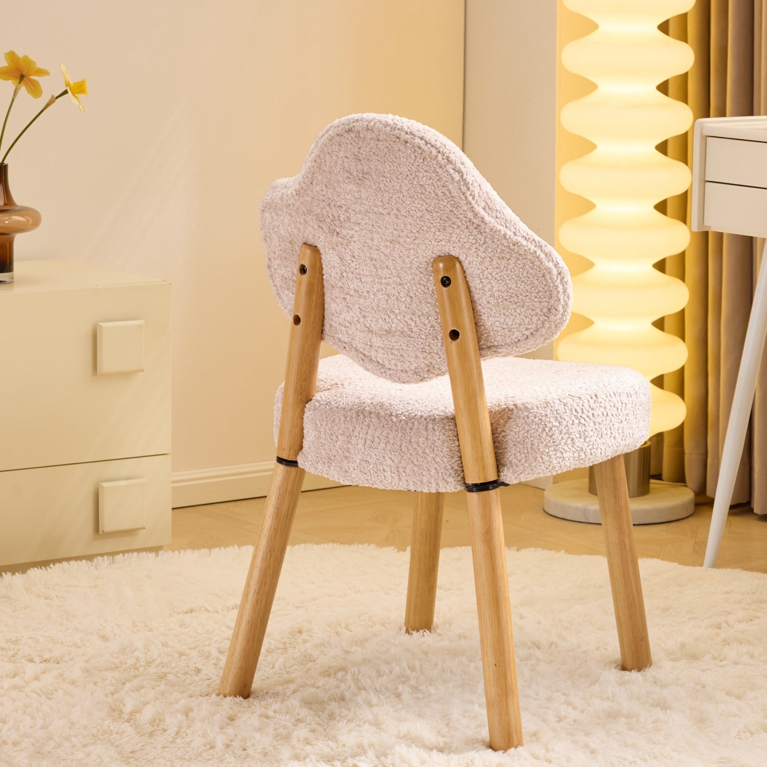 Modern Living Room Leisure Chair | Exquisite Dressing Chair with Cute Cloud-shaped Backrest, Armless Design, Ergonomic, Pink Hardwood and Particle Board, Suitable for Study Rooms, Living Rooms, Dressing Rooms, and Bedrooms