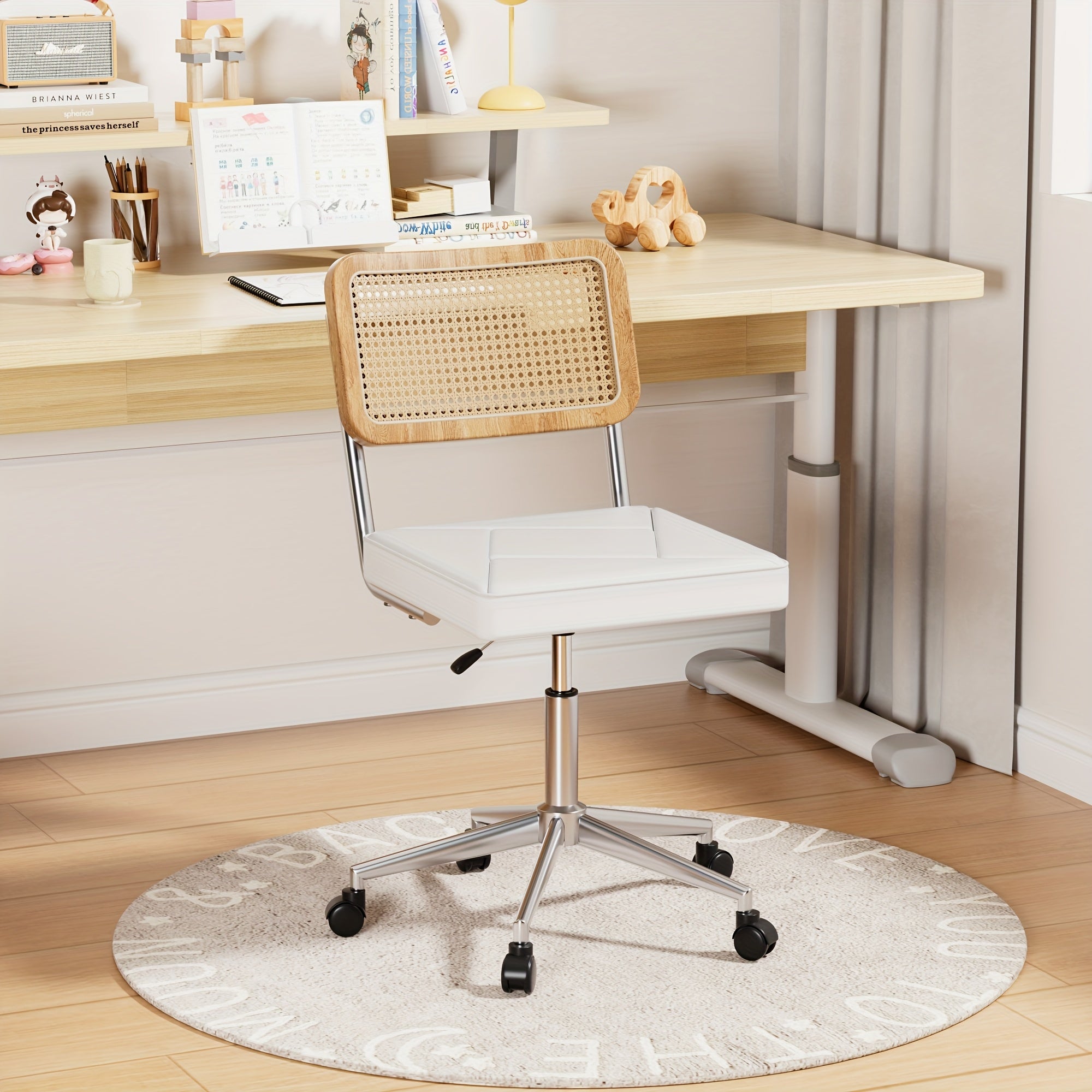 Swivel Upholstery Adjustable Height Home Office Chair, Ergonomic Armless Chairs