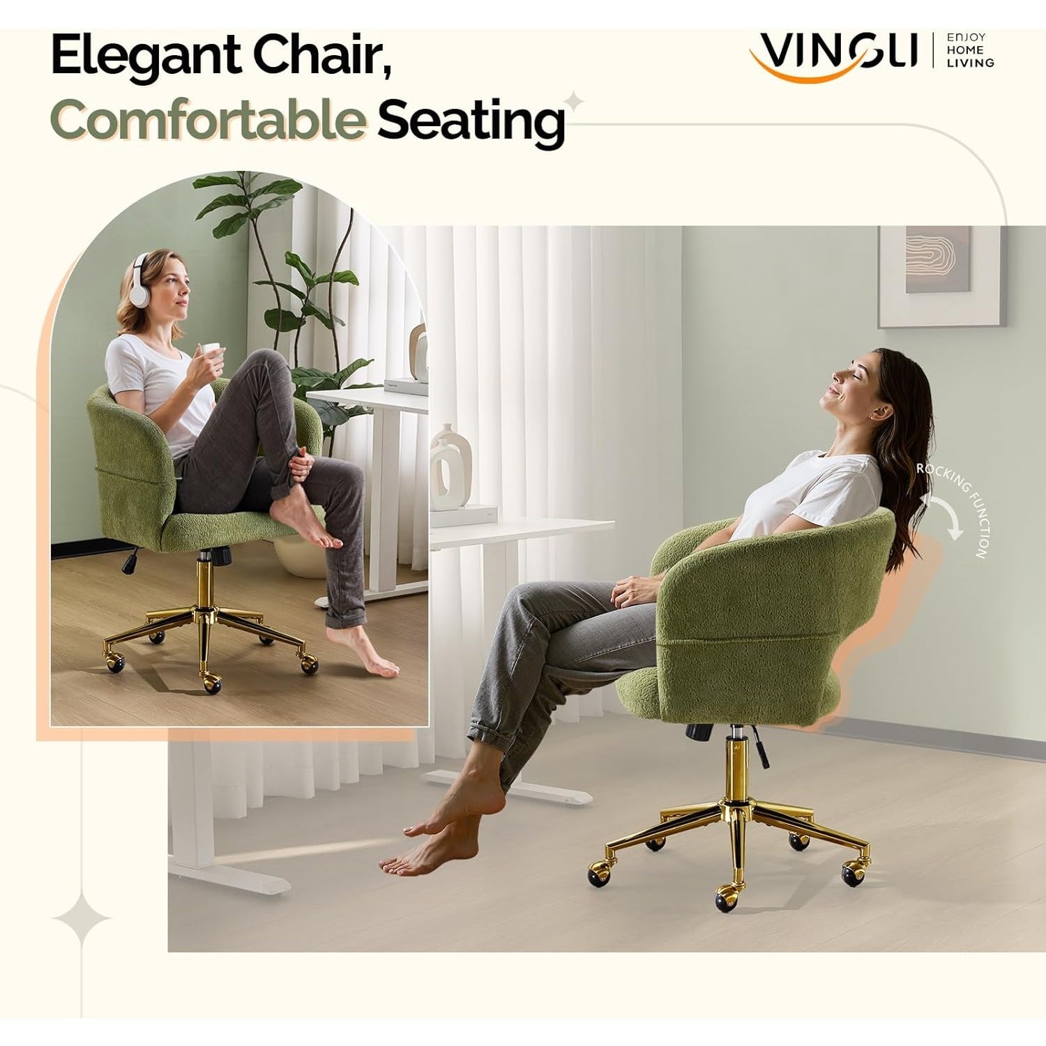 Modern Swivel Lounge Chair with 360° Rotation & Rolling Chair - Upholstered, Golden Base Suitable for Bedroom, Living Room, Office - Assembly, -Friendly Rotating Single