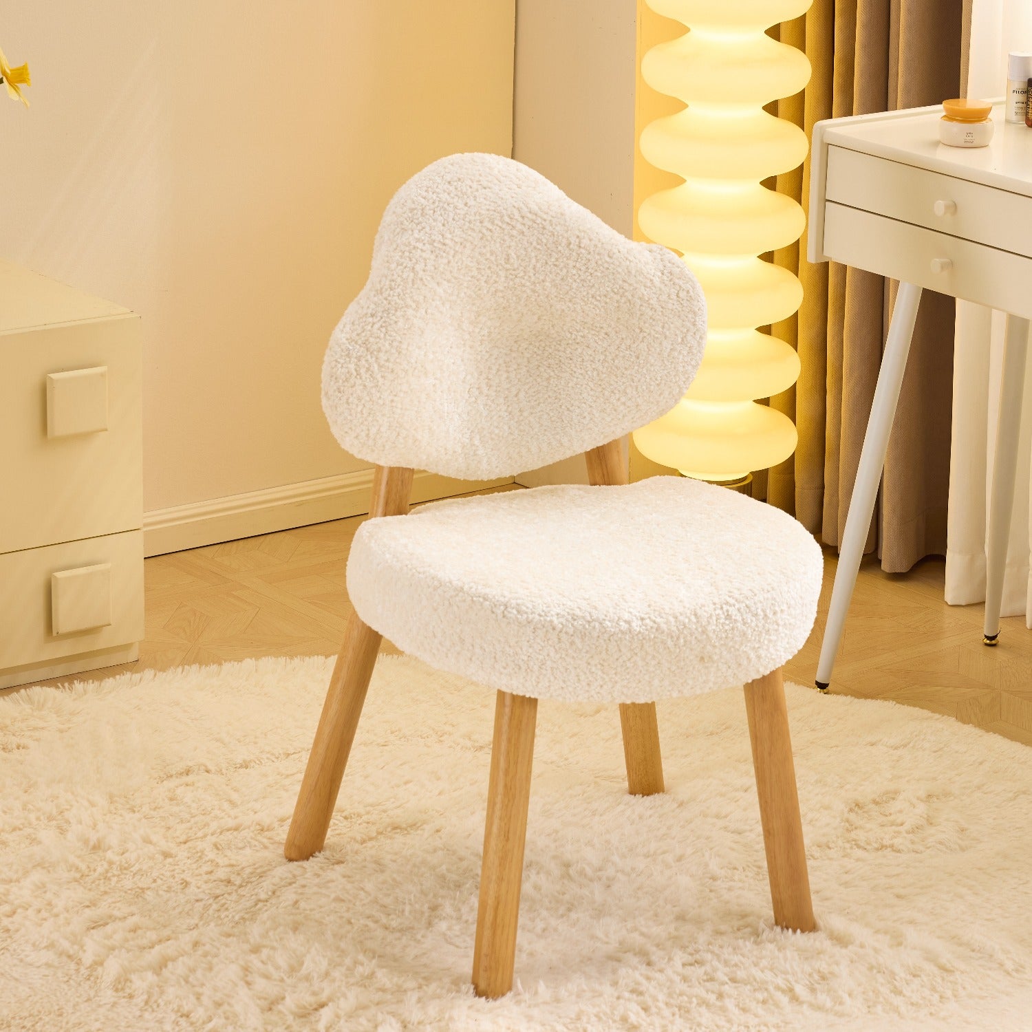 Modern Living Room Leisure Chair | Exquisite Dressing Chair with Cute Cloud-shaped Backrest, Armless Design, Ergonomic, Pink Hardwood and Particle Board, Suitable for Study Rooms, Living Rooms, Dressing Rooms, and Bedrooms
