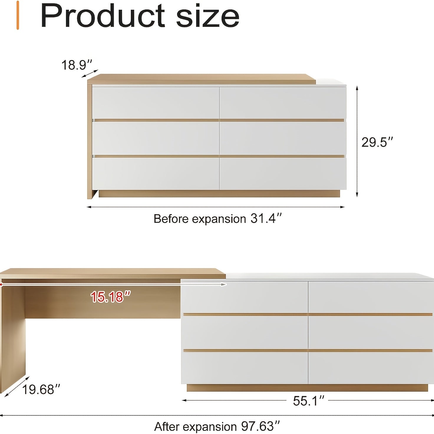 A 97.63-Inch Computer Desk Featuring a Modern Farmhouse Design, This L-Shaped Retractable Desk Comes with Six Storage Drawers, Making It Ideal for a for Home Office Or Bedroom